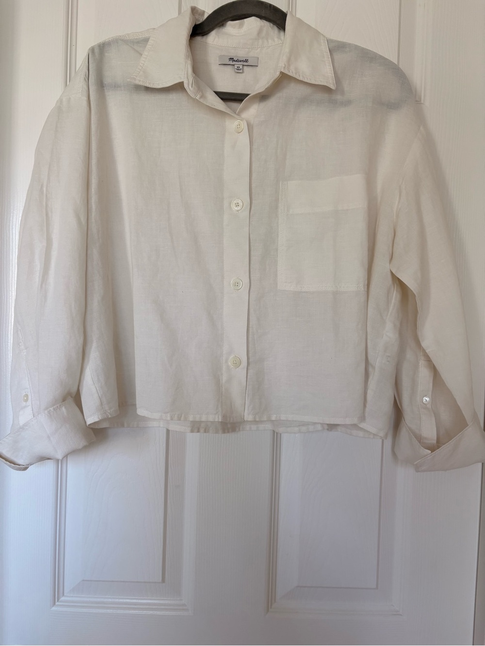 Madewell White Linen Cotton Button Up Shirt XS Long Sleeve